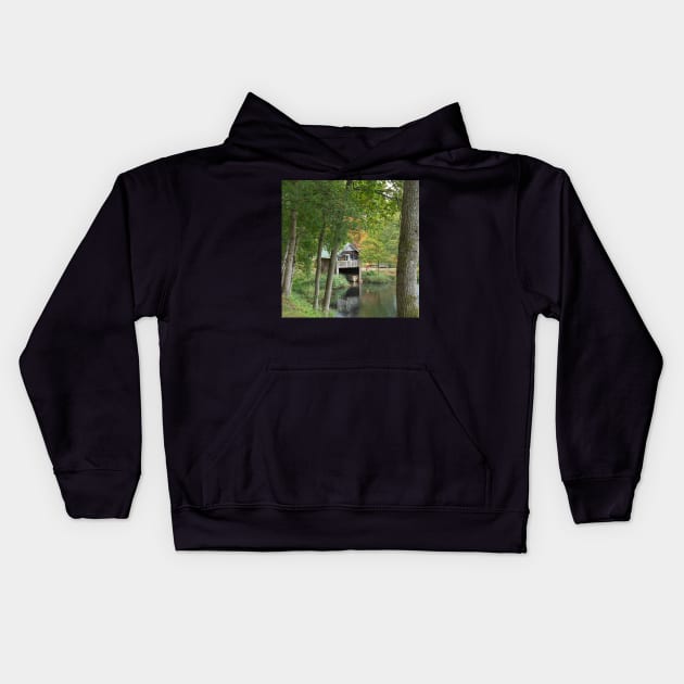 Boat House in autumn foilage at Winkworth Arboretum Kids Hoodie by fantastic-designs